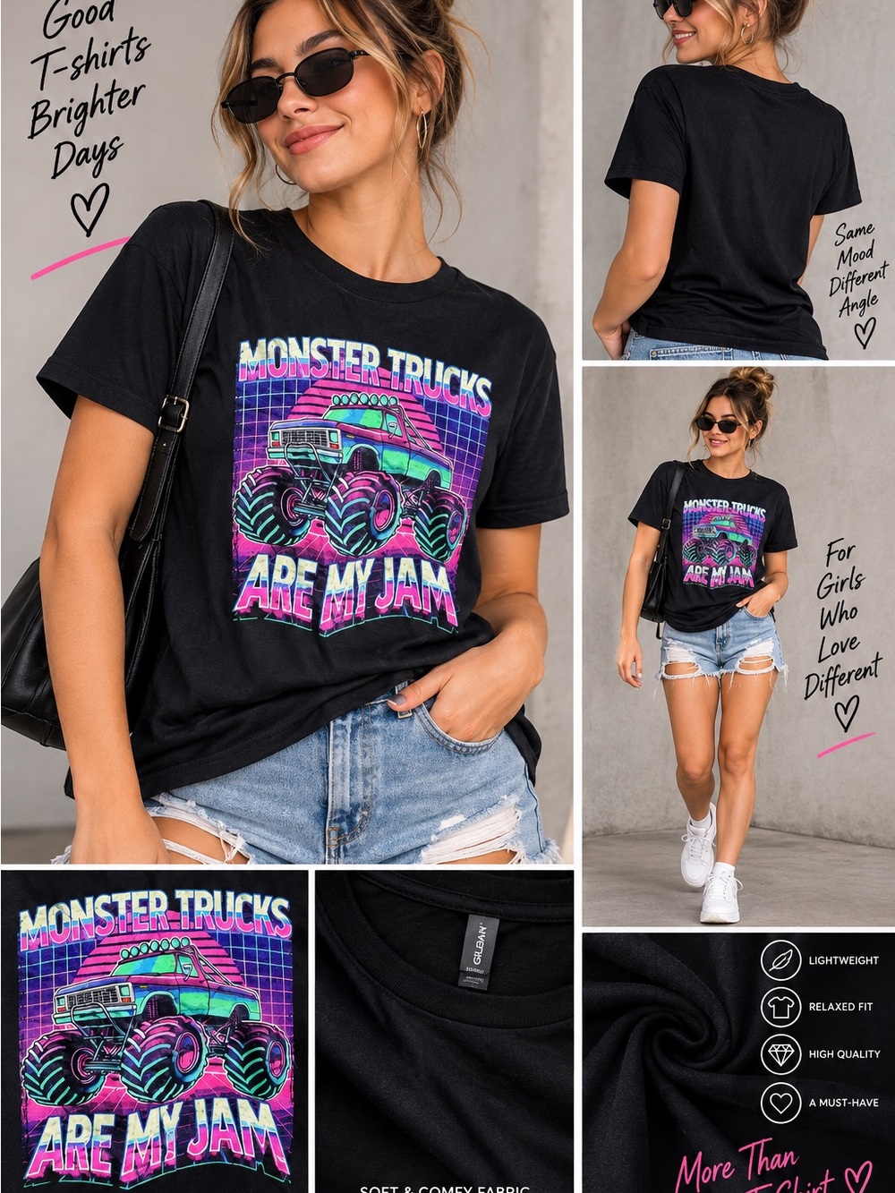 Monster Trucks Graphic Tee  - Black NWOT Size L looks like teenage size